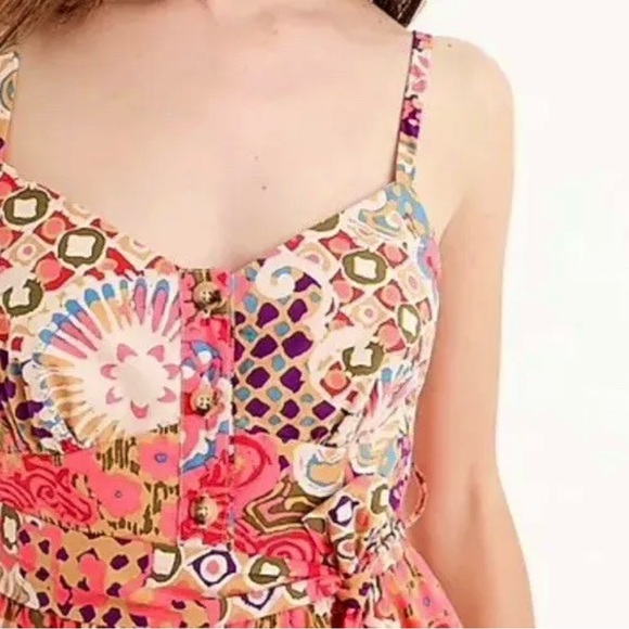 J. Crew Button Front Cotton Poplin Sundress, size 0, abstract floral - Picture 2 of 10